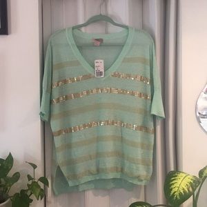 🎉NWT🎊 Forever 21 Sparkle Stripe Mint & Gold Top